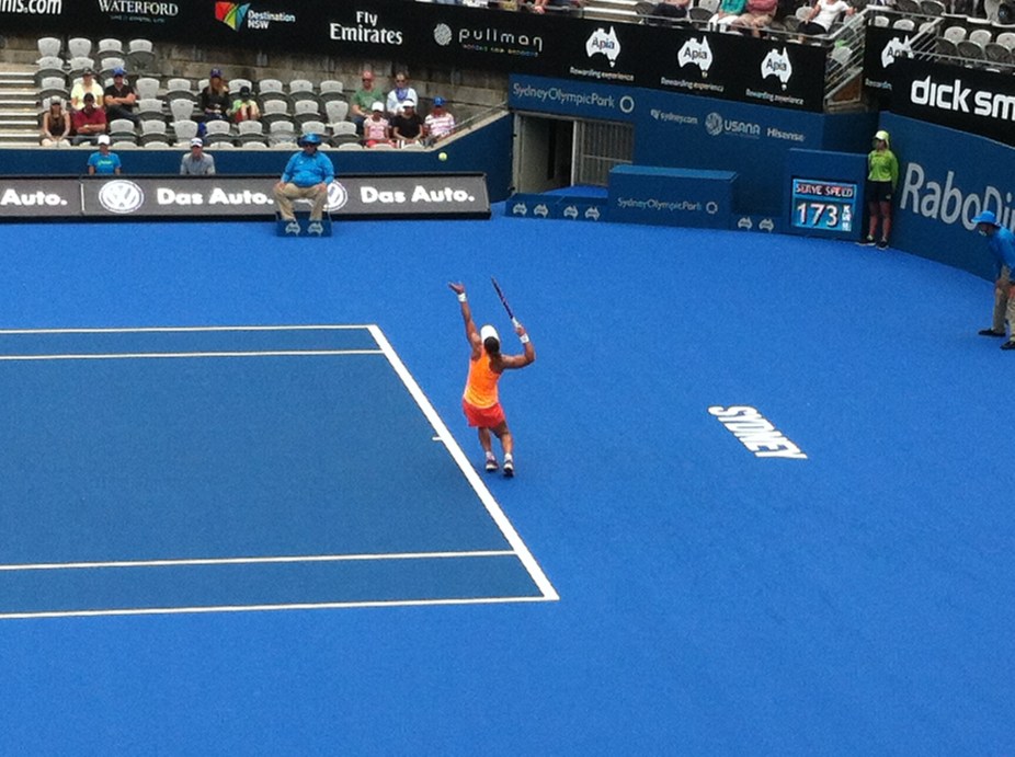 sydney tennis n my fav aus female - sam slamming a serve down